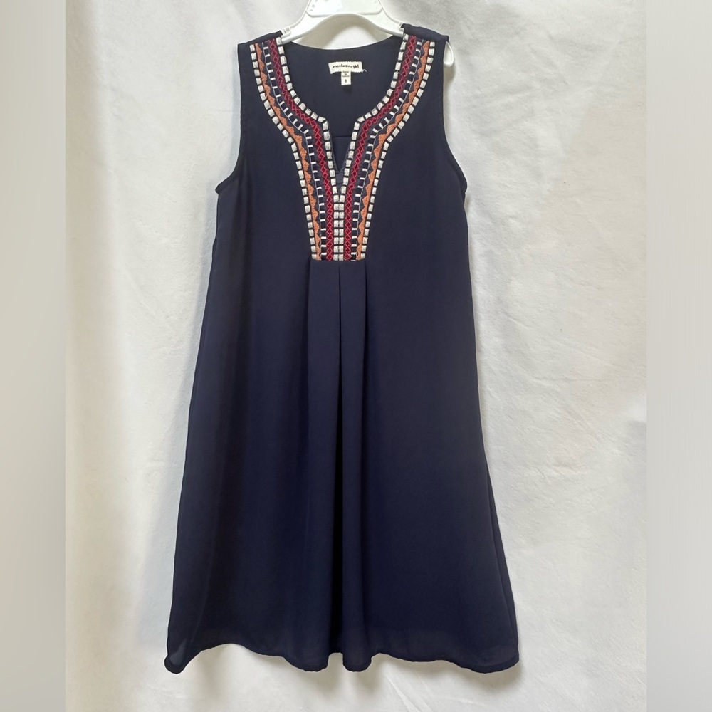 Navy Embroidered A-Line Dress